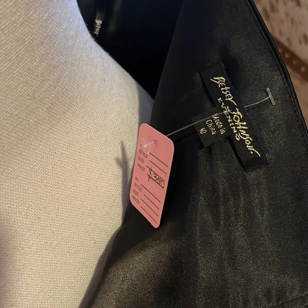 Betsey Johnson Vintage 1990s Black Satin Sequin Bow Cocktail Pencil Dress - Picture 6 of 6